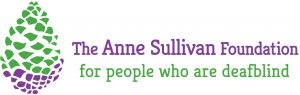 New Anne Sullivan foundation for people who are deafblind logo, green and purple pine cone