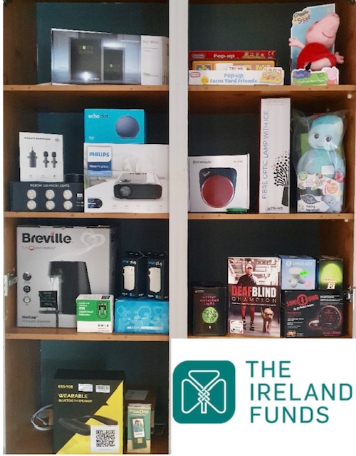 Selection of assistive technology equipment available to trial. The Ireland funds logo is in bottom right corner